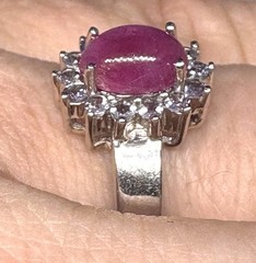 Y19 Vintage 925 Silver Ring 2Ct Purple Ruby Size 9.5-10 & 14x 2.5 mm White Topaz