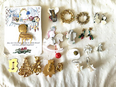 Vintage Christmas Jewelry Lot of 17 Pieces Earrings Pins Brooch Mixed Material