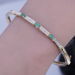 7″, vermeil gold over Sterling 925 silver bracelet, hinged bangle jade diamond