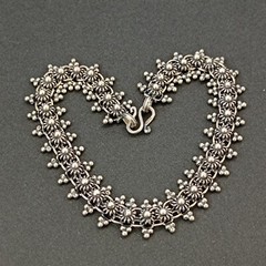 Vintage Silver Bracelet Ethnic Granulation Flower Filigree Tribal Articulated