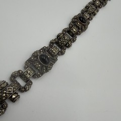 VTG Judith Jack Sterling Silver Marcasite Black Onyx Panel Bracelet 7.5″ 46g