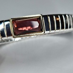 Vintage Two Tone Stretch Bracelet Purple Glass Stone Art Deco Revival 6.25 in