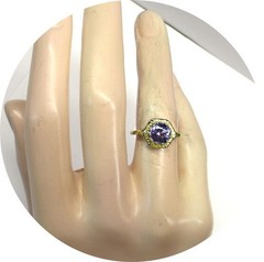 18k Ring – Bright Blue TANZANITE – Art Deco Yellow Gold Filigree Mtg…