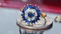14k y/gold sz 5.5 ring 0.82ct natural treated sapphire diamond heart 3.7g N2998B