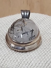 Sterling Silver 925 Oval Black Rutilated Quartz Statement Pendant