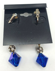 Vintage Long Drop Blue Crystal Clip Earings 1960’s