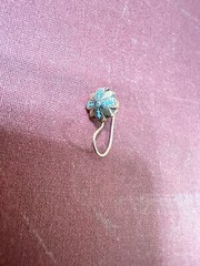 Antique 1900-1910’s Brass Flower Turquoise Hook Earring With Brass Ball Dangle