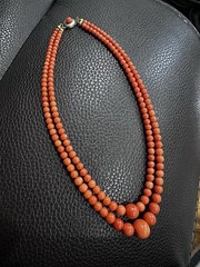 Vtg 800 Silver Coral Bead Necklace Double Strand Graduated Orange Beads 36.5gr