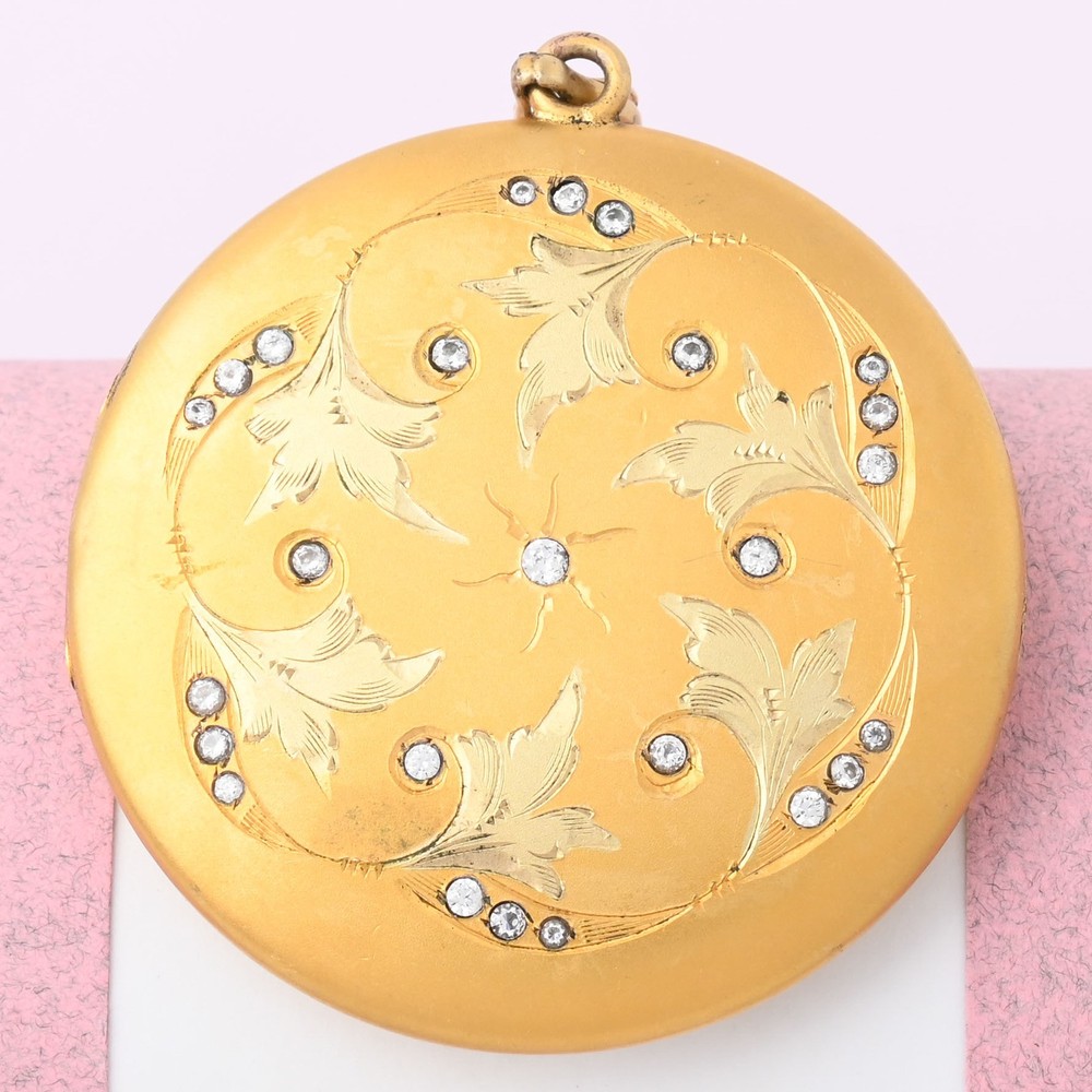Antique Victorian LARGE Starburst Multi Tone Gold Filled Paste Pendant Locket