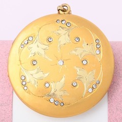 Antique Victorian LARGE Starburst Multi Tone Gold Filled Paste Pendant Locket