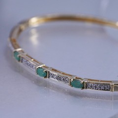 7″, vermeil gold over Sterling 925 silver bracelet, hinged bangle jade diamond