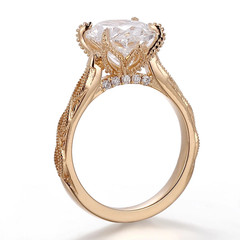 Crafted 3.70CT Oval Cut White Moissanite With 10K Yellow Gold FN Women Fine Ring