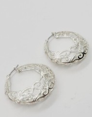 Filigree Hoop Earring Silver Tone Pierced 1.25 in Elegant