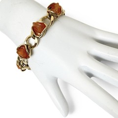 Chunky Natural Stone Bracelet Gold Tone Retro Chic Nuggets Earthy Orange Brown
