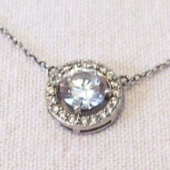 Vintage Sterling Silver Round Faceted Clear Cubic Zirconia Halo CZ Necklace 19″