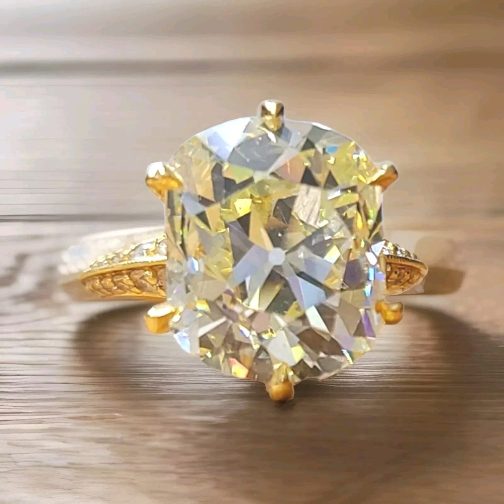 Vintage 18k Yellow Gold Engagement Ring 10.08ct Natural Euro Cut Yellow Diamond