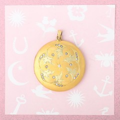 Antique Victorian LARGE Starburst Multi Tone Gold Filled Paste Pendant Locket
