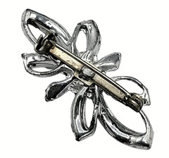 Vintage Art Nouveau Bow Brooch Pin Clear Crystal Rhinestones 1.5 Inches
