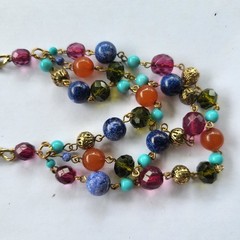 Multistrand Necklace Multicolored Bead Facets Round Made of Glass Plastic Metal