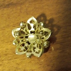 Vintage 1960s Pink Rhinestone Faux Pearl Flower Brooch Gold Tone Costume Jewelry
