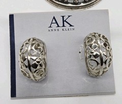Anne Klein Earrings Filigree Flower Silver tone Wide Pierced Couture .75 in
