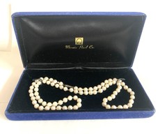 Vintage Cultured Pearl 24” Necklace With Velvet Blue Gift Case