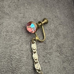 Vintage Ruby Red Pink Crystal Dangle Earrings AB Rhinestone Screw Back Gold Tone