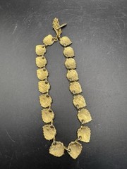 Vintage MCM Gold Tone Gilt Leaf Link Choker Collar Necklace Textured 15″