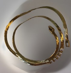 Vintage Herringbone Necklace With 5 Clear Stones Fold Over Clasp 18”
