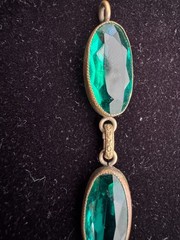 Stunning Antique Art Deco Emerald Green Glass Panel Link Bracelet 1930’s