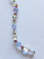 Vintage Pastel Blue AB Glass Bead Necklace Pink Green Crystal 1950s 1960s