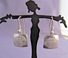 VINTAGE OLD PAWN STERLING HOPI HOWARD SICE ETCHED SQUARE DANGLE PIERCED EARRINGS