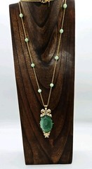 Nolan Miller Necklace Carved Faux Jade Pendant Gold Tone Retired Vintage Rare