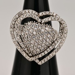 Original Vintage Sterling Siilver Zirconia Moissanite Gemstone Pave Heart Ring