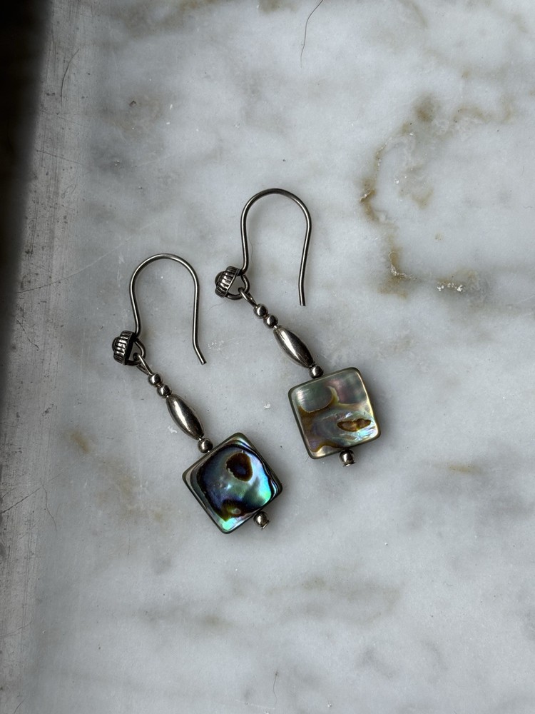 Beautiful Vintage Sterling Silver abalone Drop earrings