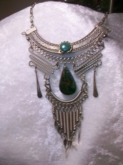 Vintage Peruvian Alpaca Nickel Silver Chrysocolla Teardrop Bib Choker Necklace