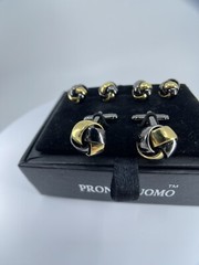 Pronto Uomo Knot Cufflinks and Shirt Stud set gold and gun metal gray IOB