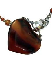 Red Stone Silver Tone Heart Necklace Earring Set Gothic Artsy Style
