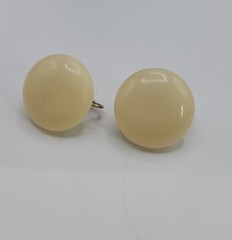 Vintage Marvella Faux Pearl Button Clip On Earring 1″D Ivory Lucite Gold Tone