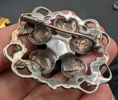 Vtg 800 Silver Made in Israel Blue Art Glass Flower Brooch Pin Trombone Clasp
