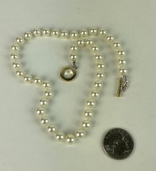 Vintage 90s Carol Lee Single Strand Knotted Faux White Pearl Necklace 15″, K104