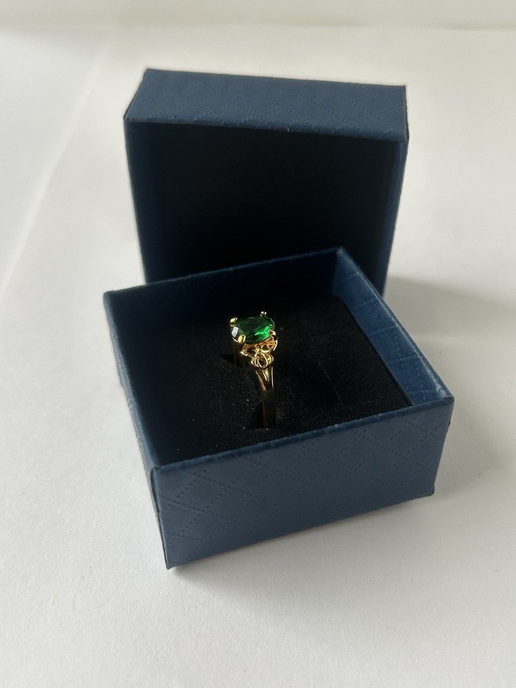 Vintage Green Cubic Zirconia Ring Gold Plated Womens Size 7.5