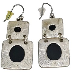 Vintage Mid-Century Style Geometric 2 Part Dangle Pierced Ear Earrings 1 3/8″L