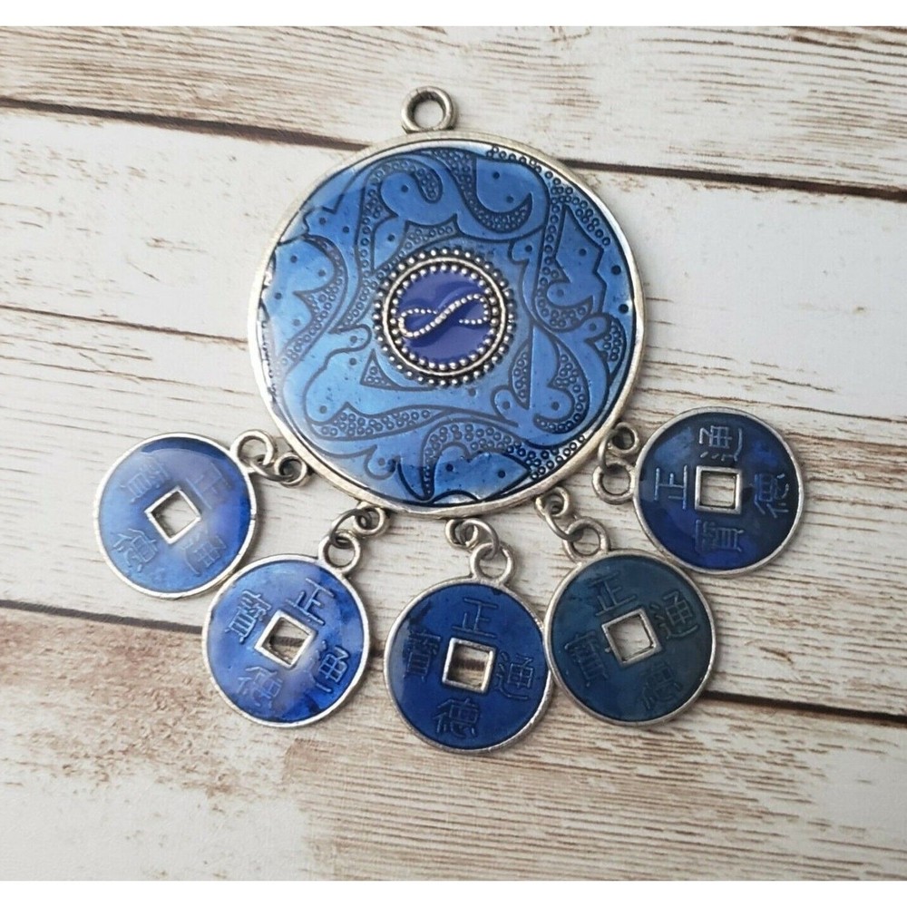 Vintage Pendant – Large Statement Blue & Silver Tone – No Chain Included