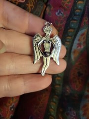 Vintage Sterling Silver Fairy Pendant Charm 925 Nude Angel Wings Holding Ball