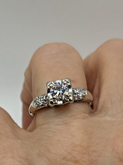 VINTAGE MID CENTURY 1940’S 1950’S NATURAL DIAMOND RING 14K SOLID WHITE GOLD