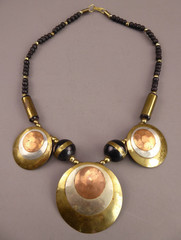 Vintage Necklace Big Ethnic Mixed Metals, wood beads, brass, copper, silver
