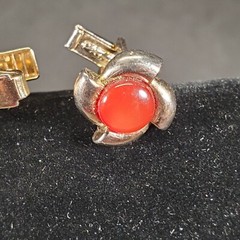 Lord Newport Mens Flower Opal Stone (?) Cufflinks & Tie Bar Set Vintage