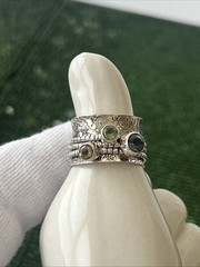 Vtg.signYS Sterling Silver Blue Topaz Peridot Citrine Spinner Band Ring Sz 8
