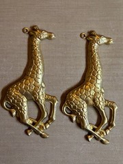 Vintage Brass Giraffe Charms 80mm Safari Animal Jewelry Findings Lot of 2 NOS
